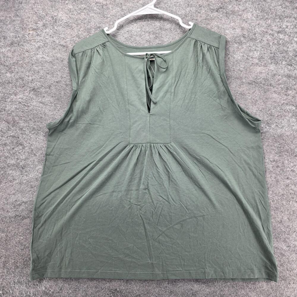 LOFT Tank Top Womens XL Green Pleated Tie Neck Sleeveless Jersey Casual Top